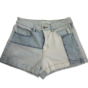Pacsun patch work light wash mom shorts